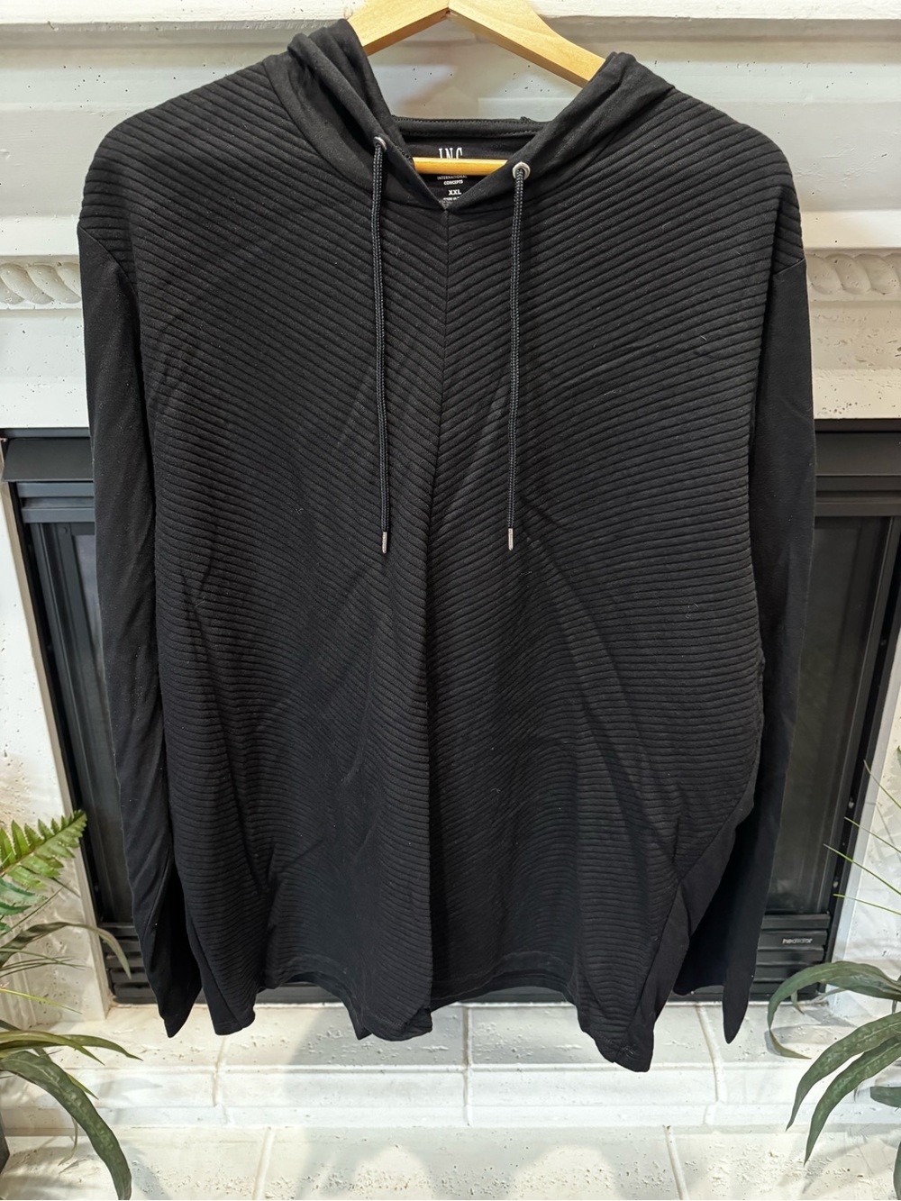 🆕 INC International Concepts Black Ribbed Pullover Hoodie